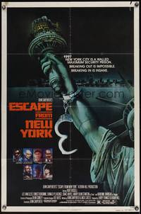 8b288 ESCAPE FROM NEW YORK advance 1sh '81 Carpenter, art of Lady Liberty in handcuffs by Watts!