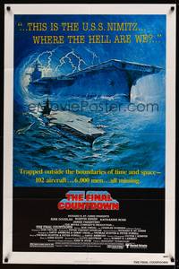 8b299 FINAL COUNTDOWN 1sh '80 cool sci-fi artwork of the U.S.S. Nimitz aircraft carrier!