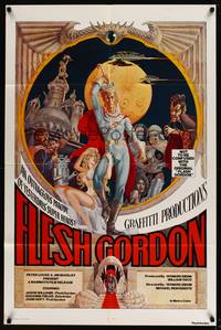 8b305 FLESH GORDON 1sh '74 sexy sci-fi spoof, wacky erotic super hero art by George Barr!