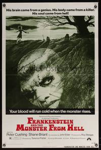 8b310 FRANKENSTEIN & THE MONSTER FROM HELL 1sh '74 your blood will run cold when he rises!