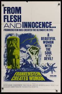 8b313 FRANKENSTEIN CREATED WOMAN 1sh '67 Peter Cushing, Susan Denberg had the soul of the Devil!