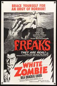 8b315 FREAKS/WHITE ZOMBIE 1sh '70 Bela Lugosi, Tod Browning, brace yourself for an orgy of horror!
