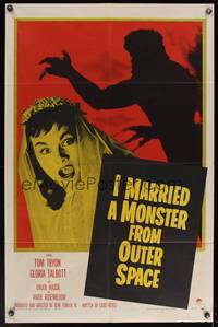 8b367 I MARRIED A MONSTER FROM OUTER SPACE 1sh '58 cool image of Gloria Talbott & monster shadow!