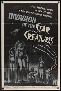 8b378 INVASION OF THE STAR CREATURES 1sh '62 evil, beautiful, in their veins the blood of monsters