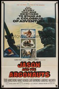 8b383 JASON & THE ARGONAUTS 1sh '63 great special fx by Ray Harryhausen, cool art of colossus!
