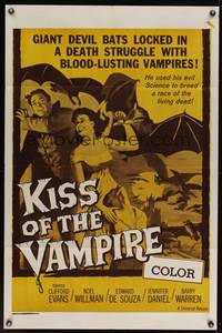 8b397 KISS OF THE VAMPIRE military 1sh '63 Hammer, art of devil bats attacking by Joseph Smith!