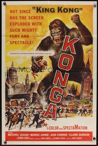 8b398 KONGA 1sh '61 great artwork of giant angry ape terrorizing city by Reynold Brown!