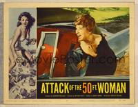 8b059 ATTACK OF THE 50 FT WOMAN  LC #1 1958 terrified screaming Allison Hayes by convertible!