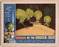 8b103 INVASION OF THE SAUCER MEN LC #2 '57 c/u of 4 cabbage head aliens making plans by car!