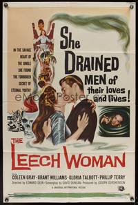 8b405 LEECH WOMAN 1sh '60 deadly female vampire drained love & life from every man she trapped!