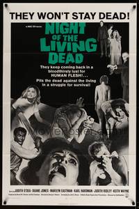 8b443 NIGHT OF THE LIVING DEAD  1sh '68 George Romero zombie classic, they lust for human flesh!