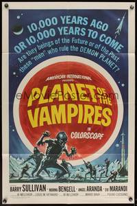 8b478 PLANET OF THE VAMPIRES 1sh '65 Mario Bava, beings of the future who rule the demon planet!