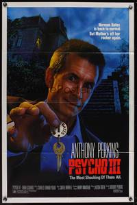 8b493 PSYCHO III 1sh '86 great close image of Anthony Perkins as Norman Bates, horror sequel!