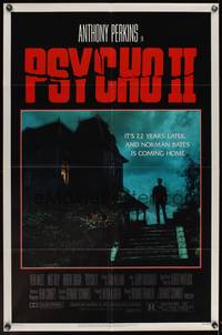 8b492 PSYCHO II 1sh '83 Anthony Perkins as Norman Bates, cool creepy image of classic house!