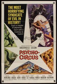 8b495 PSYCHO-CIRCUS 1sh '67 most horrifying syndicate of evil, cool art of sexy girl terrorized!