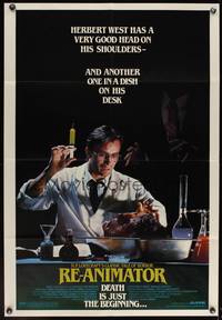 8b513 RE-ANIMATOR 1sh '85 great image of mad scientist with severed head in bowl!