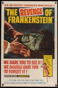 8b525 REVENGE OF FRANKENSTEIN 1sh '58 Peter Cushing in the greatest horrorama, cool monster art!