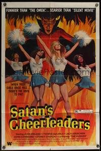 8b541 SATAN'S CHEERLEADERS 1sh '77 great artwork of sexy girls with pompoms & the Devil himself!