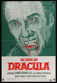 8b549 SCARS OF DRACULA English 1sh R70s great close up art of vampire Christopher Lee, Hammer horror!