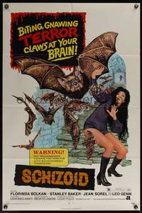 8b551 LIZARD IN A WOMAN'S SKIN  1sh R72 Lucio Fulci, artwork of giant bats terrorizing sexy girl!