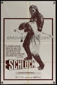 8b552 SCHLOCK style B 1sh R77 John Landis horror comedy, wacky art of ape man carrying sexy girl!