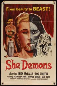8b563 SHE DEMONS 1sh '58 experiments gone wrong, dangerous sexy women go from beauty to beast!