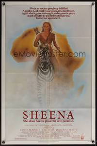 8b565 SHEENA 1sh '84 artwork of sexy Tanya Roberts with bow & arrows riding zebra in Africa!