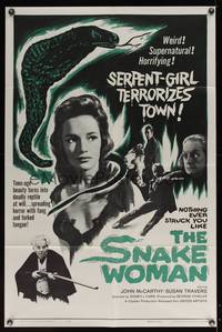8b581 SNAKE WOMAN 1sh '61 sexy serpent-girl Susan Travers terrorizes town, cool art!