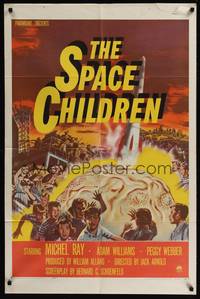 8b588 SPACE CHILDREN 1sh '58 Jack Arnold, great sci-fi art of kids, rocket & giant alien brain!