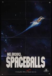 8b589 SPACEBALLS teaser 1sh '87 Mel Brooks Star Wars spoof, great image of Winnebago in space!
