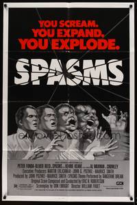 8b594 SPASMS 1sh '83 Peter Fonda, Oliver Reed, cool art of exploding man by Ken Hoff!
