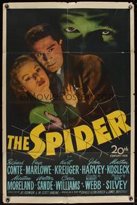 8b596 SPIDER  1sh '45 close up of Richard Conte & Faye Marlow holding each other in web!