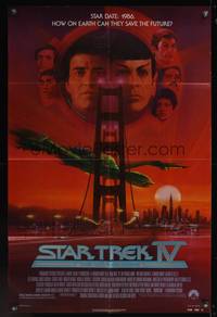 8b608 STAR TREK IV 1sh '86 cool art of Leonard Nimoy & William Shatner by Bob Peak!