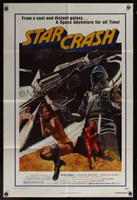 8b612 STARCRASH 1sh '79 great John Solie sci-fi art of sexy near-naked Caroline Munro!