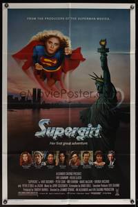 8b622 SUPERGIRL  1sh '84 super Helen Slater in costume flying over Statue of Liberty!