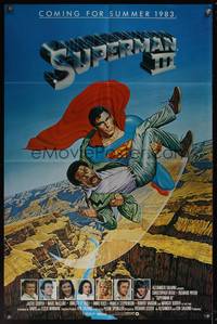 8b627 SUPERMAN III advance 1sh '83 art of Christopher Reeve flying with Richard Pryor by L. Salk!