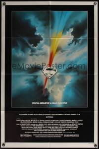 8b623 SUPERMAN  1sh '78 wonderful artwork of shield in clouds by Bob Peak!