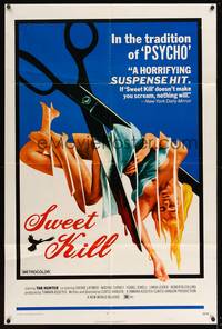 8b636 SWEET KILL 1sh '72 Curtis Hanson directed, wild art of sexy girl chopped up by scissors!