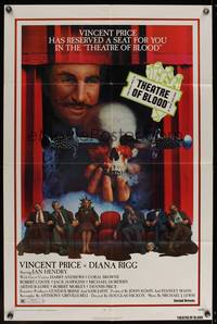 8b655 THEATRE OF BLOOD 1sh '73 great art of Vincent Price holding bloody skull w/dead audience!