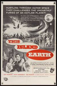 8b661 THIS ISLAND EARTH military 1sh R60s sci-fi classic, Jeff Morrow, a planet gone mad!