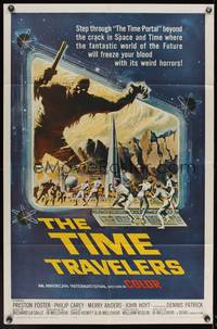 8b667 TIME TRAVELERS 1sh '64 cool Reynold Brown sci-fi art of the crack in space and time!