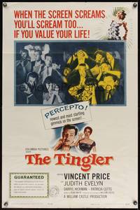 8b669 TINGLER 1sh '59 Vincent Price, William Castle, terrified audience, presented in Percepto!
