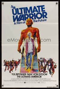 8b687 ULTIMATE WARRIOR 1sh '75 cool art of bald & barechested Yul Brynner, a film of the future!