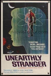 8b689 UNEARTHLY STRANGER 1sh '64 cool art of weird macabre unseen thing out of time & space!