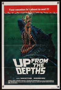8b692 UP FROM THE DEPTHS 1sh '79 wild horror artwork of giant killer fish by William Stout!