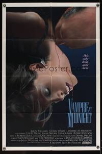 8b696 VAMPIRE AT MIDNIGHT 1sh '87 he's only dead until dark, great image of him feeding on girl!