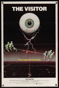 8b708 VISITOR  1sh '79 wild horror art of giant eyeball w/monster hands holding bloody wire!