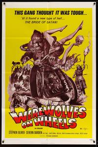 8b724 WEREWOLVES ON WHEELS 1sh '71 great artwork of wolfman biker on motorcycle by Joseph Smith!