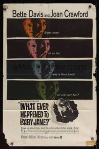 8b727 WHAT EVER HAPPENED TO BABY JANE? 1sh '62 Robert Aldrich, scariest Bette Davis & Joan Crawford!