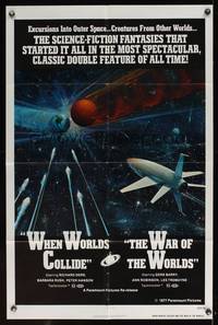 8b730 WHEN WORLDS COLLIDE/WAR OF THE WORLDS 1sh '77 cool sci-fi art of rocket in space by Berkey!